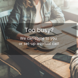 GOTO Creates Book a meeting poster reading 'Too busy? We can come to you or set-up a virtual call'