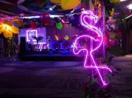 flamingo neon sign at corporate event